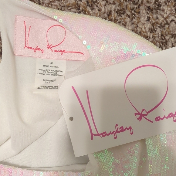 Hayley Paige Occasions pink hologram sequin Wedding Day Vibes mini t shirt dress - Picture 12 of 13